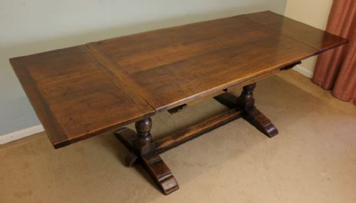 Antique Oak Refectory Draw Leaf Farmhouse Dining Table.