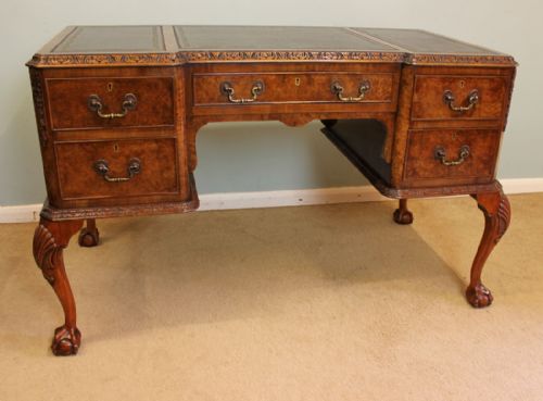 Antique Burr Walnut Kneehole Writing Desk