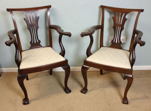 Antique Pair Mahogany Desk Carver Chairs,