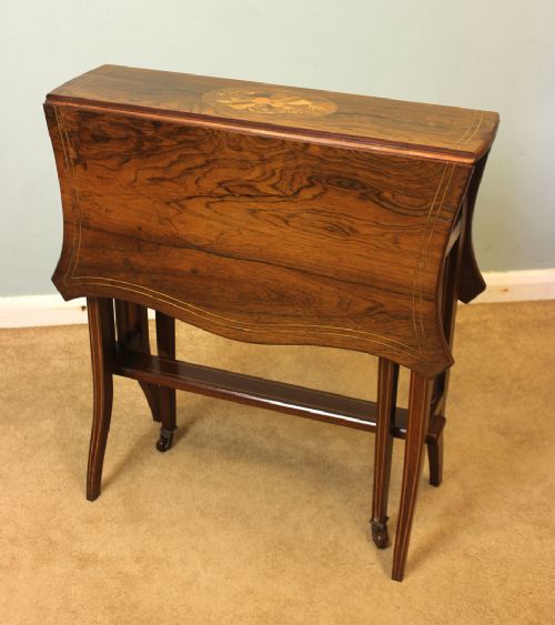Antique Inlaid Edwardian Sutherland Drop Leaf Table,