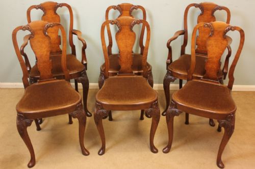 Antique Set Six Walnut Dining Chairs