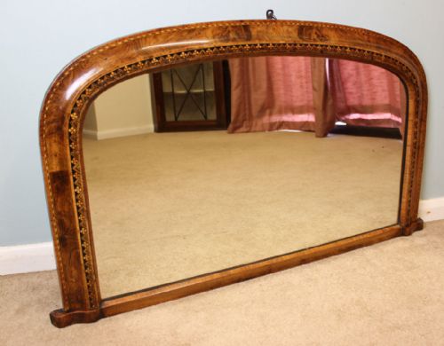 Antique Victorian Tunbridge Ware Walnut Overmantle Mirror,