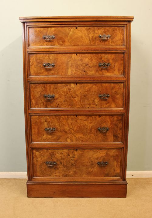 Antique Victorian Walnut Tall Slim Chest of Drawers