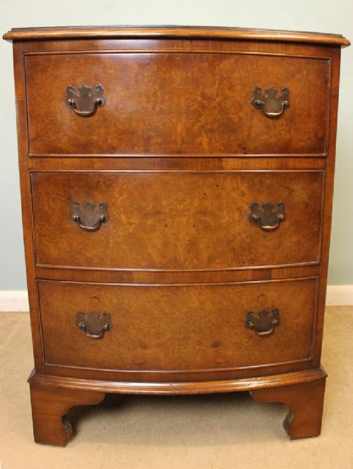 Antique Small Walnut Bow Front Chest of Drawers