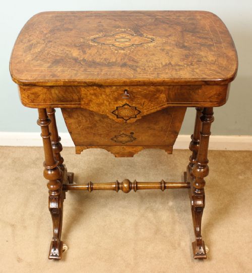 Antique Victorian Walnut Sewing Table, Work Table.