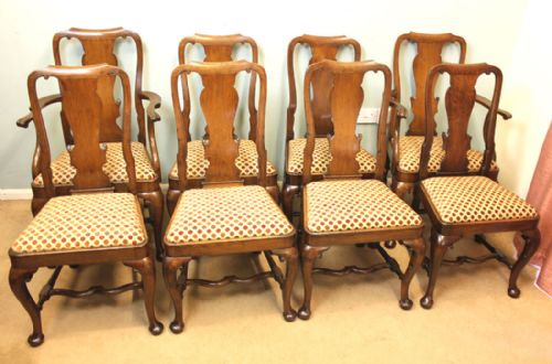 Set Eight Antique Oak Dining Chairs,