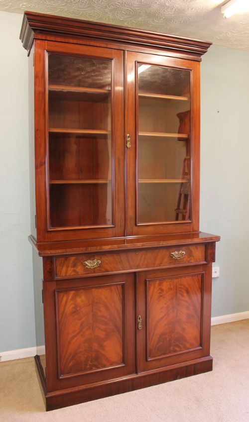 Antique Victorian Mahogany Glazed Cupboard Bookcase