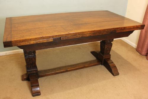 Antique Oak Refectory Draw Leaf Farmhouse Dining Table