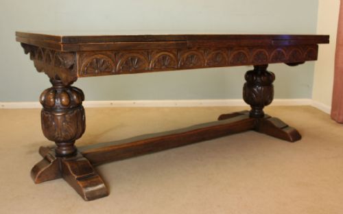 Large Antique Oak Refectory Draw Leaf Farmhouse Dining Table