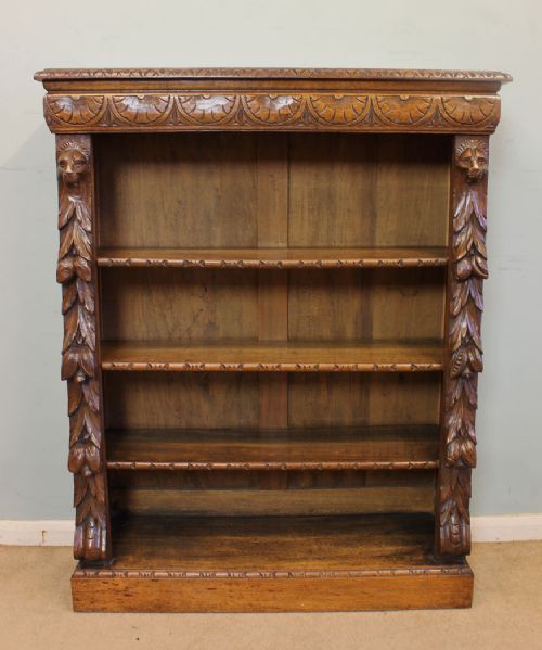 Antique Victorian Oak Open Carved Bookcase