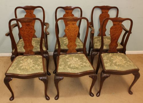 Set Six Queen Anne Style Dining Chairs