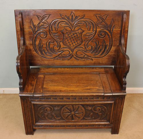 Antique Small Monks Bench / Hall Seat Settle,