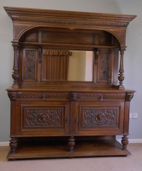 Antique Victorian Carved Oak Sideboard Dresser