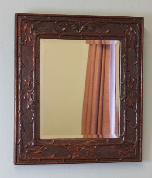Antique Victorian Carved Oak Mirror