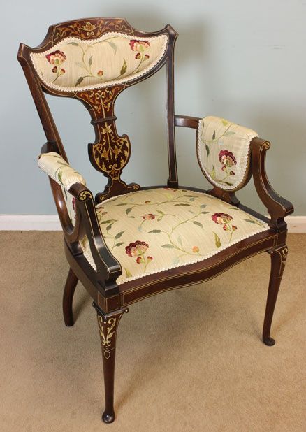 Antique Edwardian Mahogany Inlaid Armchair
