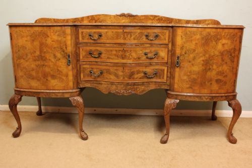 Antique Burr Walnut Queen Anne Style Sideboard