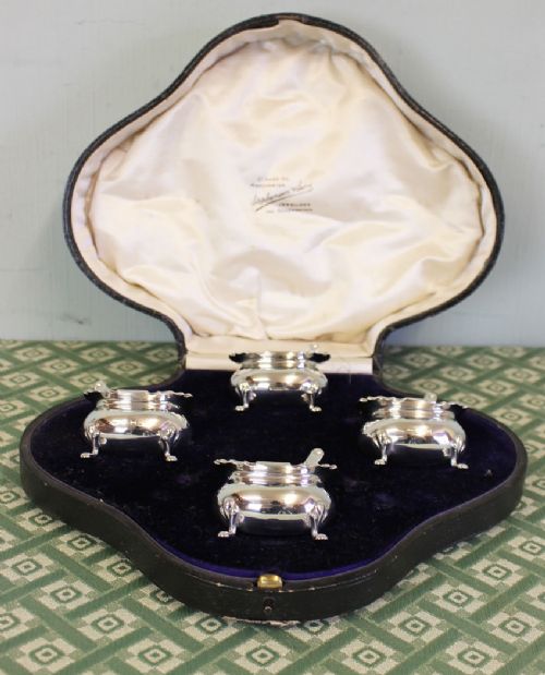 Antique Set of Four Silver Salts & Spoons,