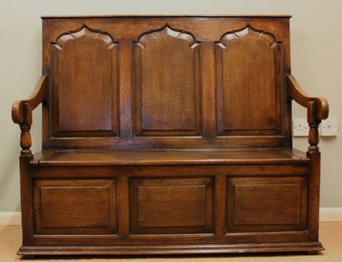 Antique Georgian Style Box Settle, Hall Bench,