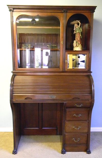 Antique Mahogany Roll Top Bureau Bookcase