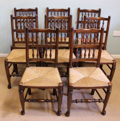 Antique Set Eight Spindle Back Chairs