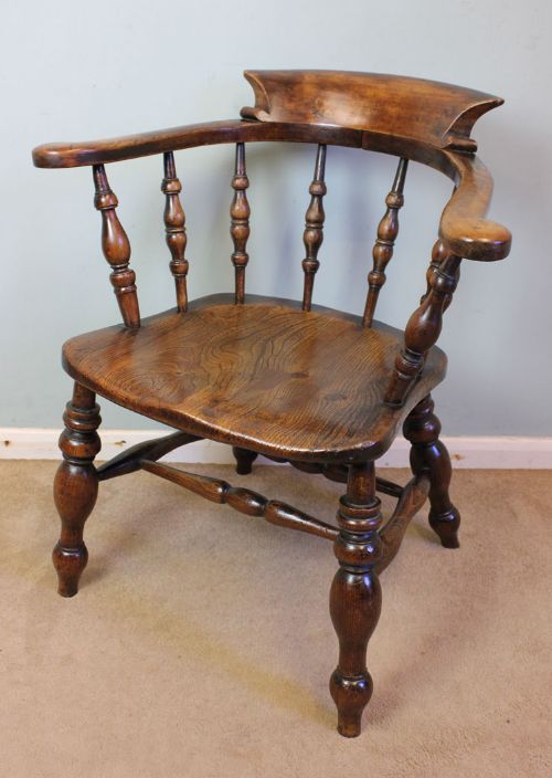 Antique Victorian Smokers Bow, Captains Desk Chair,