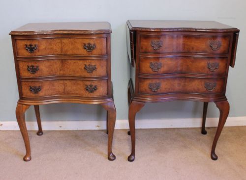 Matched Pair Burr Walnut Bedside Tables