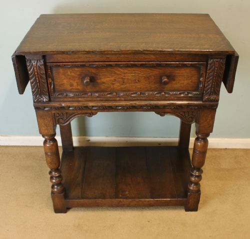 Antique Oak Drop Leaf Side Table,