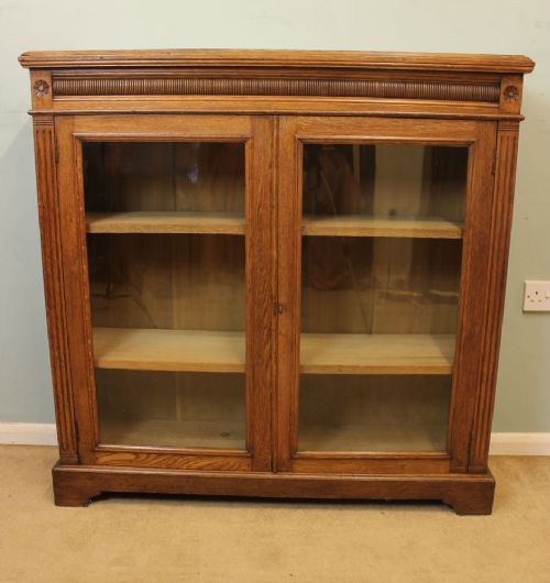 Two Door Oak Glazed Dwarf Bookcase