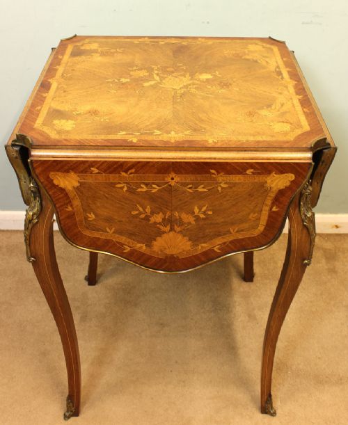 Marquetry Inlaid Drop Leaf Occasional Table