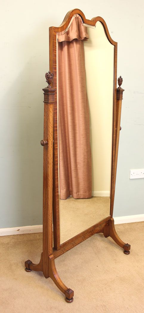 Edwardian Quality Inlaid Satinwood Cheval Dressing Mirror