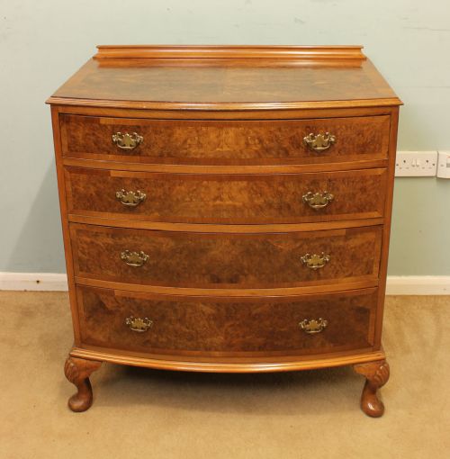 Burr Walnut Bow Front Chest Drawers