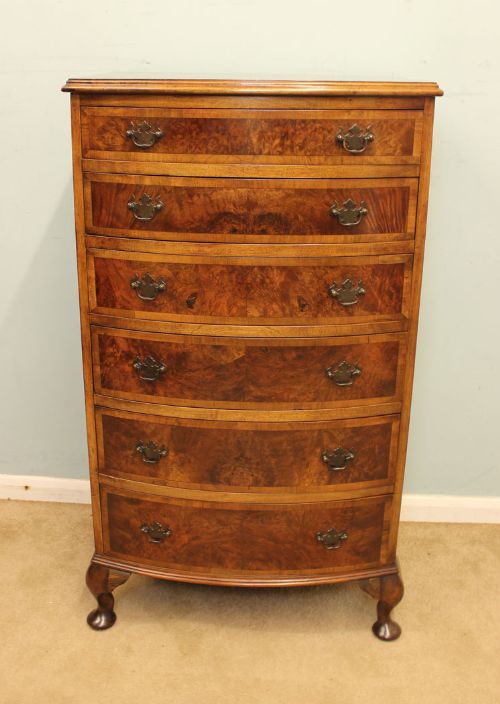 Burr Walnut Bow Front Chest of Drawers