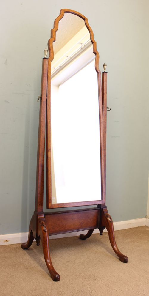 Burr Walnut Cheval Dressing Mirror