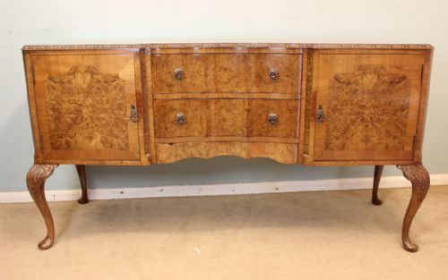 Burr Walnut Queen Anne Style Sideboard Server