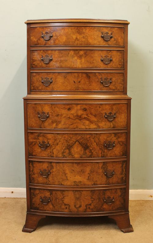 Bow Front Burr Walnut Chest of Drawers