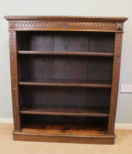Carved Oak Open Bookcase