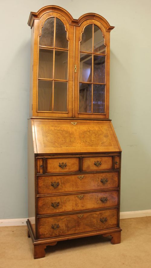 Burr Walnut Bureau Bookcase