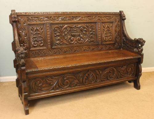 Victorian Oak Settle / Hall Seat / Monks Bench