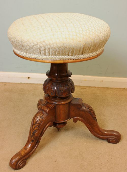 Victorian Walnut Piano / Dressing Table Stool