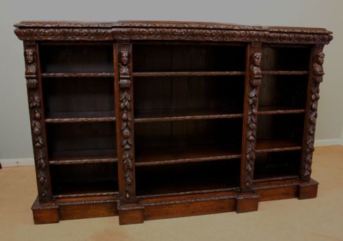 Victorian Carved Oak Open Bookcase