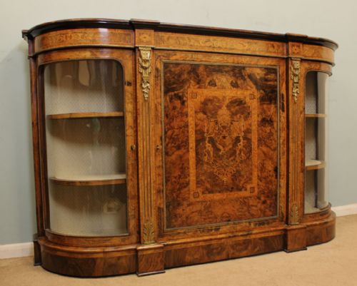 Victorian Burr Walnut Credenza Side Cabinet