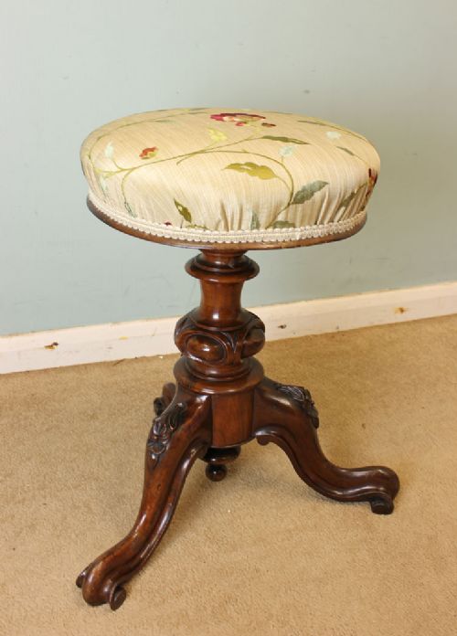Victorian Walnut Piano Stool / Dressing Table Stool
