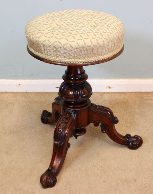 Victorian Walnut Piano Stool / Dressing Table Stool.