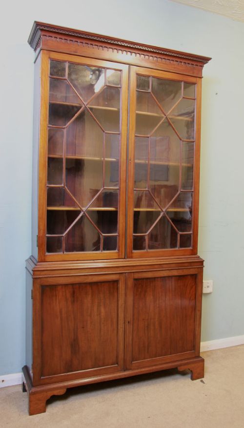 Antique Mahogany Glazed Cupboard Bookcase