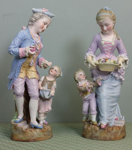 Large Pair Victorian Bisque Figurines