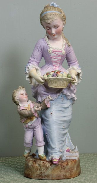 fig 1. Large Pair Victorian Bisque Figurines