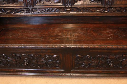 fig 2. Victorian Carved Oak Box Settle, Monks Bench, Hall Seat