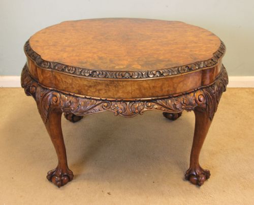 Antique Burr Walnut Low Coffee Table / Lamp Occasional Table.