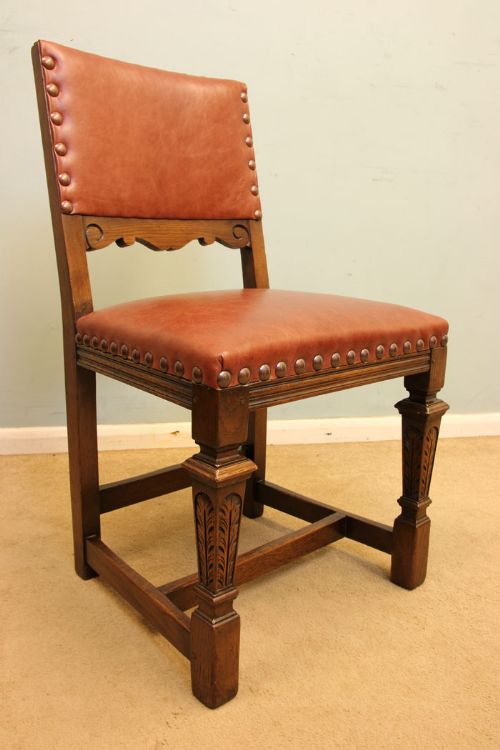 fig 1. Antique Oak Set Six Leather Country Dining Chairs