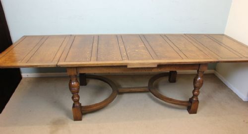 Antique Large Oak Drawleaf Extending Farmhouse Kitchen Refectory Dining Table